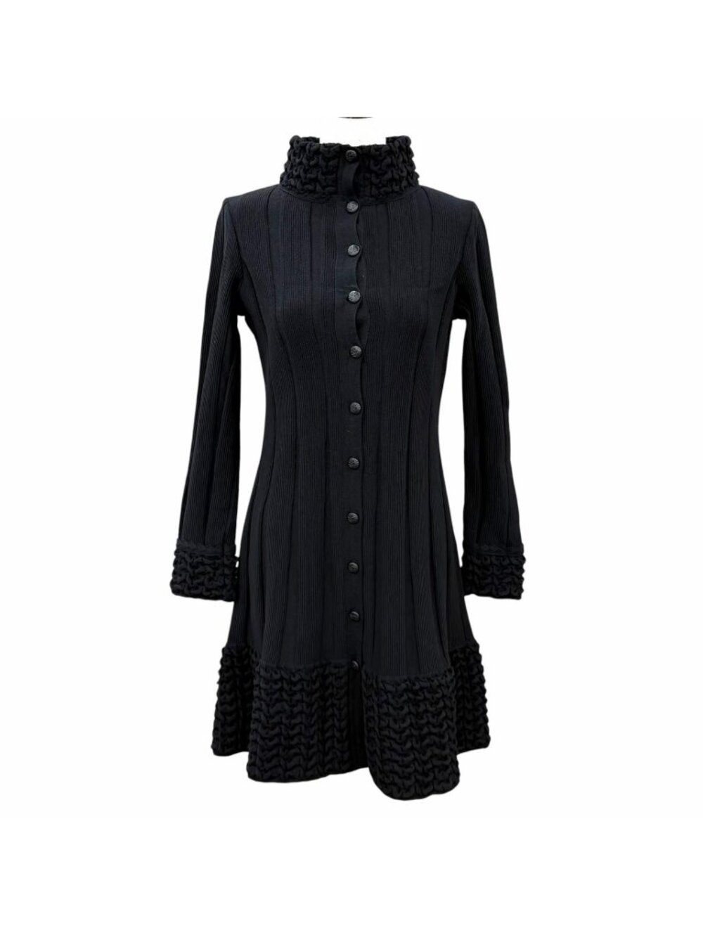 Chanel Wool Blend CC Logo Button Stand Collar Knit Dress Black FR 34